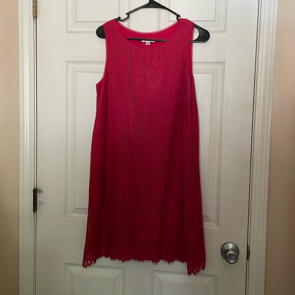 Maroon/wine colored lace dress.